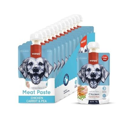Wampy Lickable Creamy Meat Paste for Dogs with Chicken, Carrot & Peas Flavours, 90 G, (Pack of 12),All Life Stages