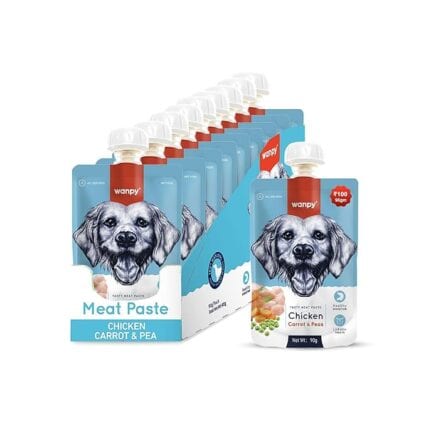 Wampy Lickable Creamy Meat Paste for Dogs with Chicken, Carrot & Peas Flavours, 90 G, (Pack of 9),All Life Stages
