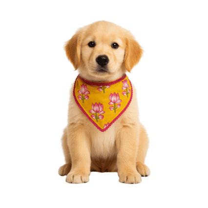 Furrfab Kamal Print Yellow Bandhana for Dogs & Cats