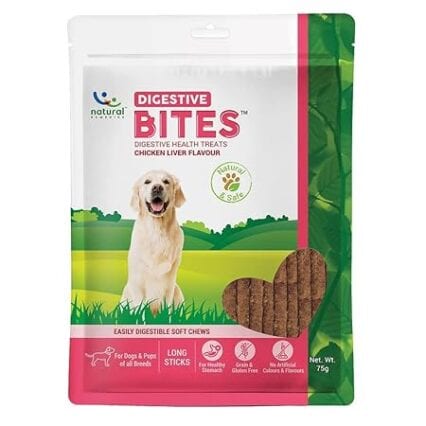 Natural Remedies Digestive Bites - Soft Chews Long Sticks for Dogs All Breeds, Chicken Liver Flavor, 75g (Pack of 4)