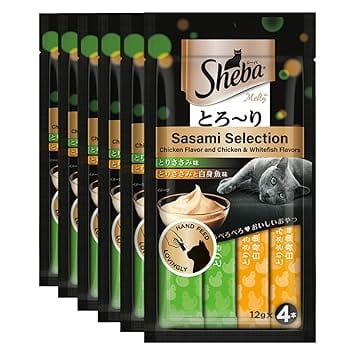 Sheba Melty Premium Lickable Creamy Cat Treats, Sasami Selection – Chicken & Chicken & Whitefish Flavors, 4 Packs x 12g, (48g)