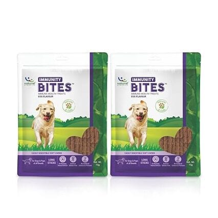 Natural Remedies Immunity Bites, Immune Health Treats Soft Chews Long Sticks Egg Flavour, 75g (Pack of 2)