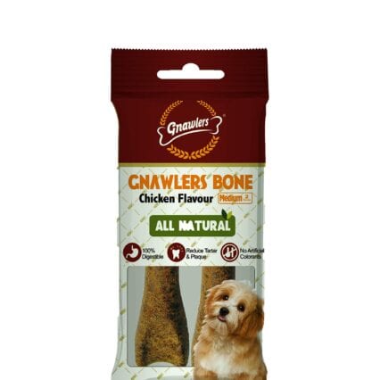 Gnawlers Chicken Medium Bones Treat - Rawhide Alternative 1 Pc for Dogs (Pack of 3)