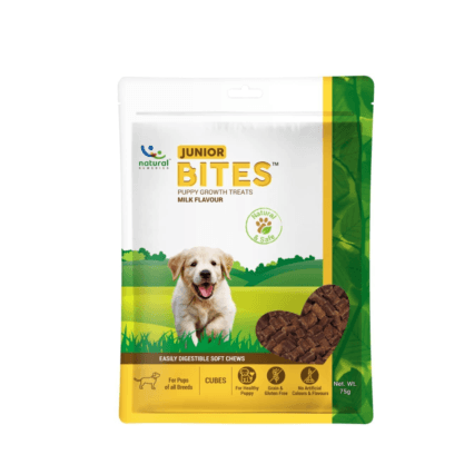 Natural Remedies Junior Bites - Puppy Growth Treats Soft Chew Cubes All Breeds, Milk Flavor, 75g (Pack of 2)