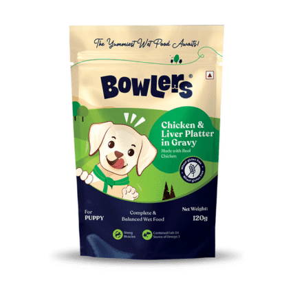 Bowlers Adult Wet Dog Food | Chicken and Liver Platter in Gravy | 80g (Pack of 48)